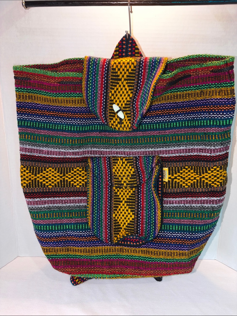 Pinzon Baja Mexican blanket Handwoven Multicolor Boho Backpack - Yellow Accent